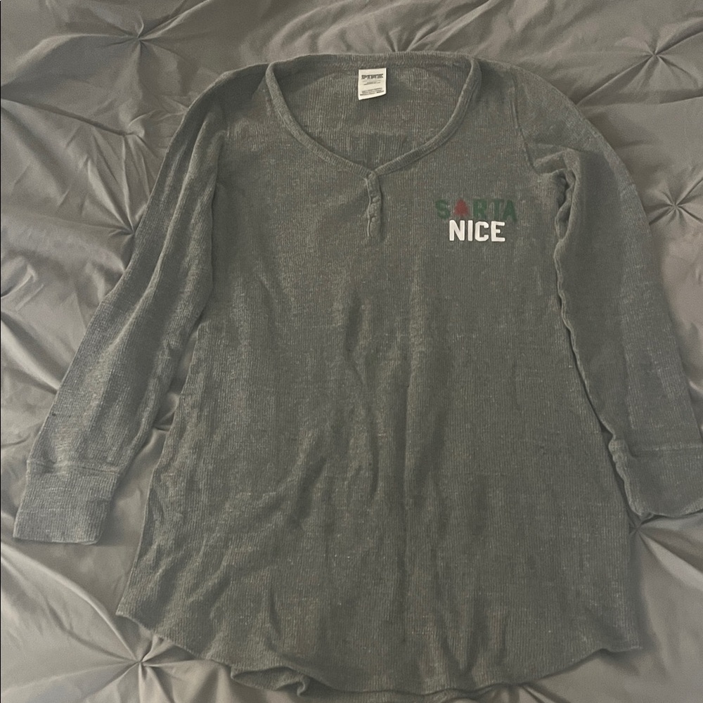 Gray Long Sleeve Henley Top